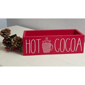 Hobby Lobby Wooden Hot Cocoa Crate‎ Red White Hand Painted Rustic Farmhouse